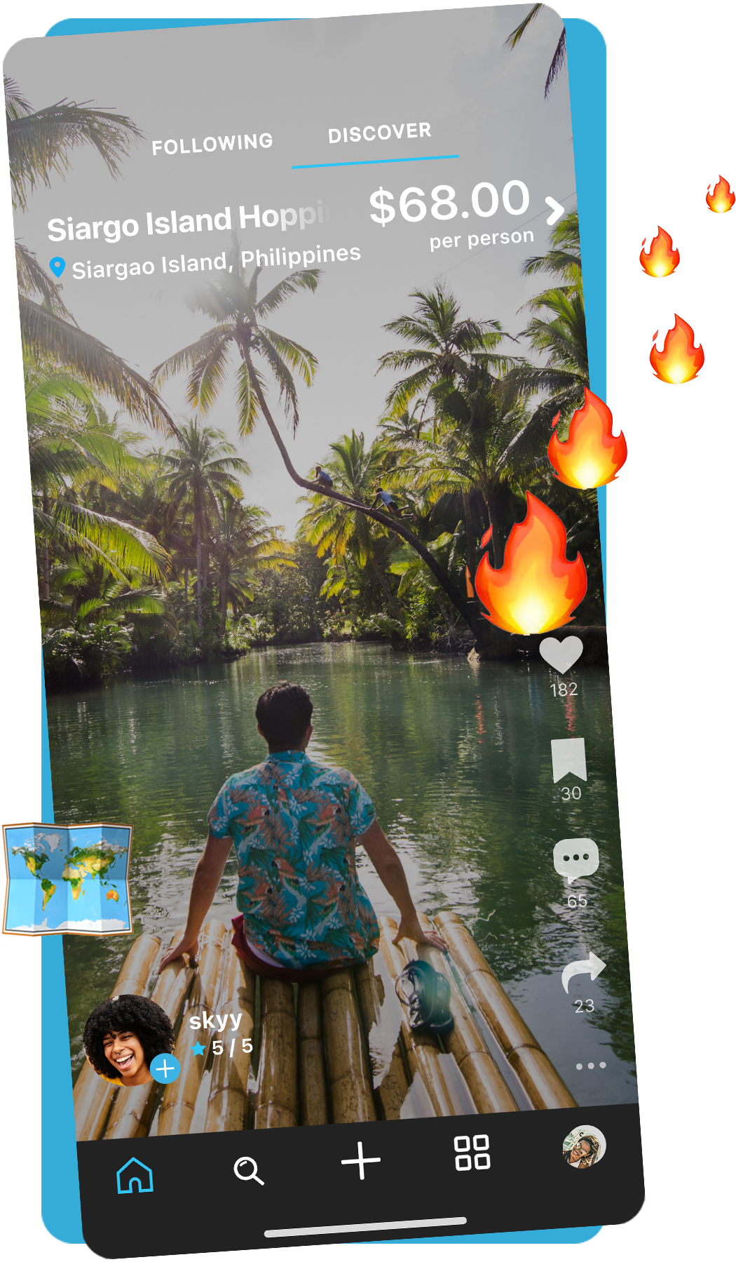 Otsy app showing a bookable travel video that other travelers can book from